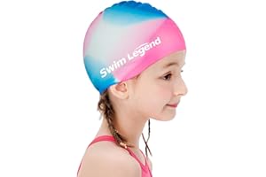 FUNOWN Badekappe Kinder Lange Haare, Schwimmkappe für Mädchen Jungen im Alter von 5 bis 14 Jahren, 3D Dehnbare & Bequeme Badehaube, Silikon wasserdichte Schwimmhaube