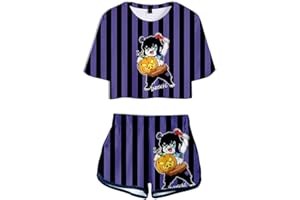 Yumenam Fille Demon Slayer Anime Survêtement TANJIRO NEZUKO INOSUKE 3D Imprimé Crop Tops + Shorts 2 PCS Ensemble Costume de Cosplay Manches Courtes Casual T-Shirt et Shorts Pyjamas Sets L'été