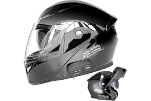 BDTOT Motorcycle Helmet Flip Up Bluetooth Anti-Fog Double Visor Full Face Flip Up Motorbike Locomotive Helmet Built-in Speaker Headset Microphone for Automatic Answering DOT/ECE Approved
