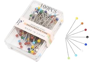 Auriselle 100 Pezzi Spilli con Testa 32 mm Spilli Colorati con Testa in Vetro Spilli in Ferro e Vetro con Testa in Vetro Rotondi per Artigianato Cucito Orlo a Giorno
