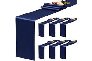 YMHPRIDE Confezione da 6 runner da tavola blu navy in raso, runner da tavola lunghi in seta 30x180 CMh per la decorazione della tavola di banchetti di compleanno di feste di nozze - Blu Navy