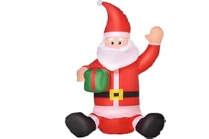 HOMCOM samopompujący Święty Mikołaj dekoracja świąteczna LED z prezentem dmuchawa czerwony dł. 70 x szer. 50 x wys. 120 cm