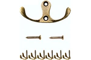 Fuxxer - antique double hooks | for coats, towels, clothes | cast iron, brass bronze design | vintage country cottage retro | set of 6