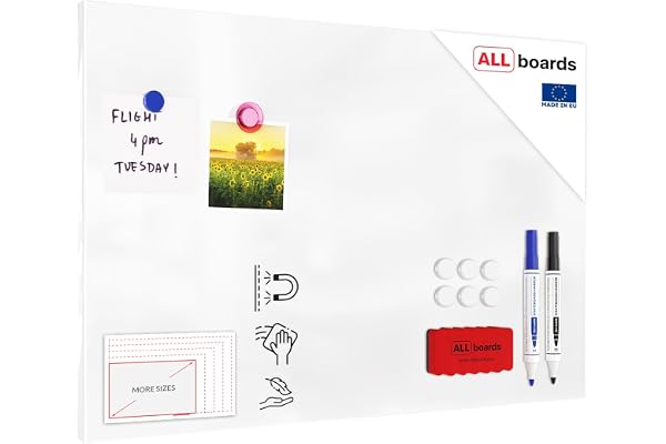 ALLboards Tableau Magnétique en Métal Blanc 60x40cm, MetalBoards pour tout type d'Aimants