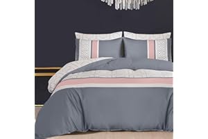 Pamposh Set di copertura piumino - Set di biancheria da letto in microfibra spazzolata facile da 3pcs con cerniera, ultra-morbido, non ferro microfibra di lusso grigio e bianco