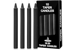 ‎BOLOSA Bolosa 10 Stück Stabkerzen Schwarz, Spitzkerzen, Lange Kerzen, Stabkerze, Lange Brenndauer, Geeignet für Bankette, Partys, Familienessen, 18 x 1,8 cm