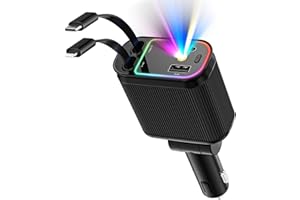 Ofottofo Einziehbares Auto Ladegerät Zigarettenanzünder USB C 66W Schnellladegerät, 4 in 1 Sternenhimmel Auto Zubehör USB Adapter, Car Charger Kompatibel mit iPhone 16 15 14 13 12, Android (Schwarz)