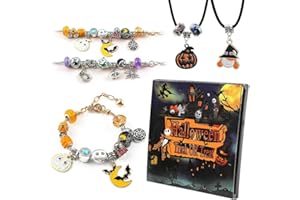 AVVIKRO Calendrier de l'Avent d'Halloween 2025 pour filles et garçons avec 24 jours - Cadeau unique - Calendrier compte à rebours - Motif château effrayant - Boîte aveugle - Bracelet à breloques créatif
