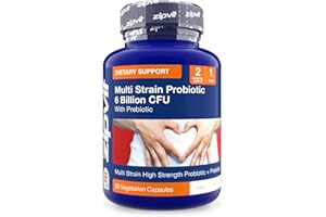 Zipvit Probiotic 6 Billion CFU with Prebiotic, Multi Strain Probiotics with 5 Strains Including Lactobacillus Acidophilus, 60 Vegetarian Capsules for Women & Men, 2 Month Supply