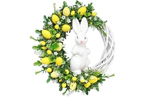 CaCaCook Wielkanocny królik jajko wieniec dekoracje, wieńce wielkanocne akrylowy królik jajko wieniec na drzwi wejściowe wewnątrz na zewnątrz wiosenny wieniec girlanda wielkanocna ozdoba ścienna