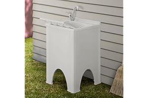 Inbagno Mobile lavatoio da Esterno 50x50 in Resina, Include ASSE lavapanni e Kit di Scarico, in Kit di Montaggio