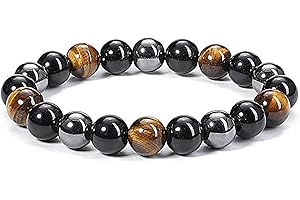 Sumajuc Mens Crystal Bracelet,Obsidian Tigers Eye Hematite Stone,Bracelet for Men,Anxiety Beads Bracelets,Gifts for Boyfriend Husband Gift for Anniversary Birthday Christmas Father's Day(Black)