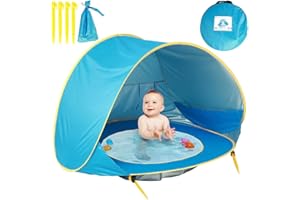 Tienda Playa Bebe, TGKYK 117 * 79 * 70CM Tienda de Playa con Piscina, Tienda de Playa Pop Up con 4 Ganchos, Protezione UV Cortavientos Playa Plegable para Bebé, Jardín, Playa (Azul)