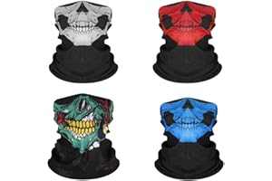 QHFlashbuy Multifunción Bandana 4 Piezas Pasamontañas,Máscara de Calavera Elastica Pañuelos Cabeza para Ciclismo,Esquí,Motocicleta,Monopatín