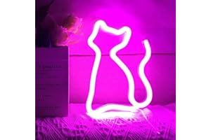 QiaoFei Lumière au Néon, Lumière de Signe de Chat LED en Forme de Décor, Décoration Murale Pour Noël, Fête D'anniversaire, Chambre D'enfants, Salon, Décoration de Fête de Mariage (rose)