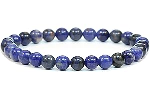 LAKADA Bracelet en véritable pierre précieuse avec perles rondes de 6mm - différentes longueurs - bracelet en pierres précieuses porte - bonheur talisman cadeau