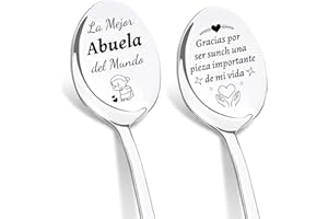 DIKARIYA Regalos de Reyes para Abuela, 2 Piezas Cucharas de Café con Grabado, Cuchara de Postre de Acero Inoxidable, Original Regalos para Abuela, Cumpleaños Regalos para Abuela, Cuchara para Abuela