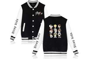 NCTCITY Stray Kids Kpop Sweat-Shirts Veste de Baseball à Manches Longues Boutons Avant Longue Pullover Manche Loose Loisir Pull Tops Bang Chan Changbin Hyunjin Felix Jeongin Minho Woojin