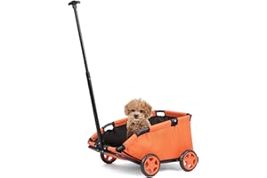 CAMPSOR Mini Dog Stroller, Foldable Strollers for Mini Pets with Storage Bag, Built-in Cushion and Safety Rope, Shopping Catrs with Extendable Pull Handle, Dog Carrier with Wheels (Orange)