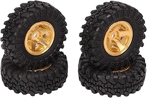 VGEBY RC Car Wheels, 1 Inch RC Tires Brass Wheel Hub Rubber RC Car Tyres for FMS FCX24 1/18 1/24 Crawler 4pcs (Gold)