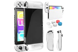 TEYOMI Etui Kompatybilne z Nintendo Switch OLED - Przezroczyste, Miękkie Ochronne TPU Joy-Con Cover i Twardy PC, z 6 Nakładkami Joystick