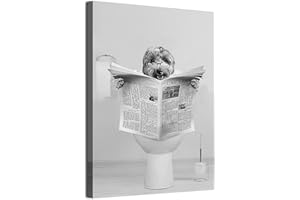 MKHFUW Journal : chien, girafe, lion, ours des Highlands écossais, vache, noir et blanc, art mural sur toile, pour salle de bain, peinture murale, sans cadre, (chien de journal, 20 x 30 cm)