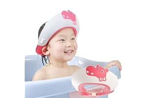FUSACONY Duschhaube Kinder, Baby Verstellbarer Shampoo Schutz, Shampoo Bade Bad SchüTzen Weiche Kappe Hut, Kappe Wasserdicht Cap für Kinder 0-9 Jahre Jungen & Mädchen (Nilpferd Rosa)