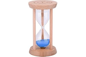 WEIYE Mini clessidra con sabbia, color legno, per casa e ristorante, timer 1 minuto/3 minuti, Legno, Legno + blu., 1min