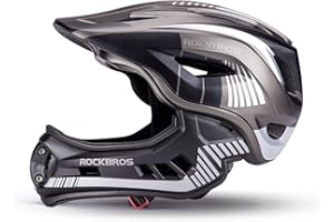 ROCKBROS Casque BMX d'enfant, Casques Intégral Vélo VTT, Casque Complet pour Garçon Fille Anti-Choc Menton Protection Détachable S/M Taille Ajustable avec CE