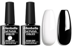 Allenbelle Smalto semi-permanente in bianco e nero per unghie in gel UV a LED per nail art Soak Off Manicure (bianco e nero)
