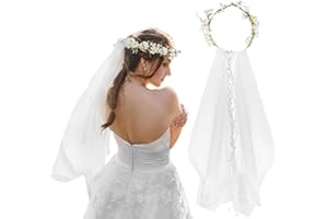 ‎MUCOOS MUCOOS Schleier Braut, Kranz Kopfschmuck - Brautschleier, Blumenkranz, Hochzeit Haarschmuck, Blumenkranz für Festival, Accessoires für braut, Haare, Haarkranz, Für Karneval, Mottoparty, JGA Deko