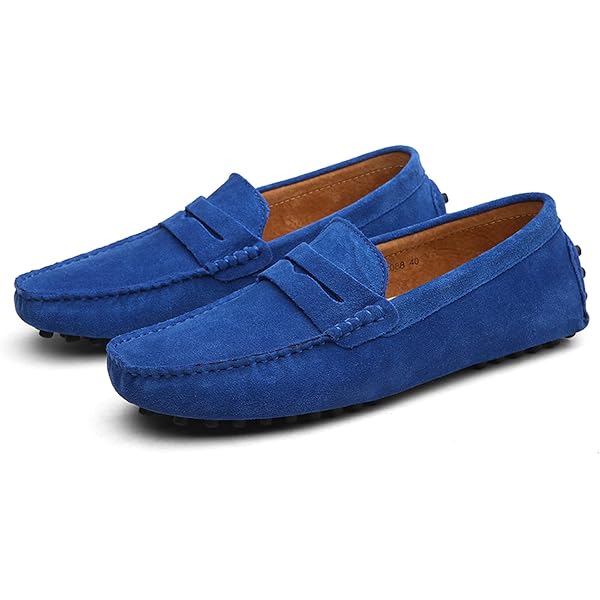 DCZTELG Men\'s Blue Suede Calf Leather Penny Loafer Slip On Party Comfort Shoes DCZTELG Men main image 3