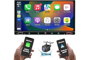 YUANTING Double Din Car Stereo For Wireless Apple Carplay&Android Auto,7Inch Touch Screen Car Audio Compatible Voice Control/Backup Camera/Bluetooth5.2/MirrorLink/SWC/AM/FM/2USB/AUX/MIC/DSP