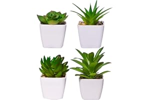 YHMALL 4pcs Plante Artificielles Interieur Petite Plante Artificielles Succulentes en Plastique avec Pot en Céramique Fausses Plantes Vertes Décoration
