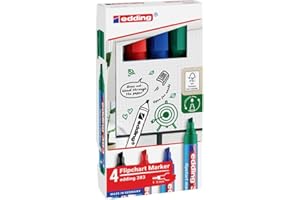 ‎EDDING edding 383 Flipchart-Marker - 4er-Set - schwarz, rot, blau, grün - Keilspitze 1-5 mm - Stift zum Schreiben, Zeichnen und Markieren auf Flipcharts - Tinte schlägt nicht durch Papier -trocknet nicht aus