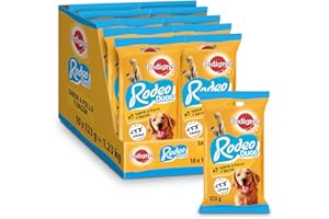 Pedigree Rodeo Duos Snack en Tiras para Perros sabor Pollo y Bacon (Pack de 10 x 123 g)