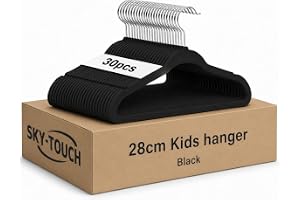 SKY-TOUCH Non-Slip Velvet Kids Hangers 30 Pack, Premium Baby Clothes Hangers with 360 Chrome Swivel Hook, Non Slip Toddler Hangers for Kids and Children Clothes Space saving (Black)