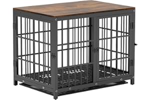 BINGOPAW Wnętrze szafki dla psa z drewna: stolik boczny, nowoczesna domek dla psów - domek dla psa z 3 drzwiczkami i zdejmowaną tacą, rustykalny brąz 78x56x65cm