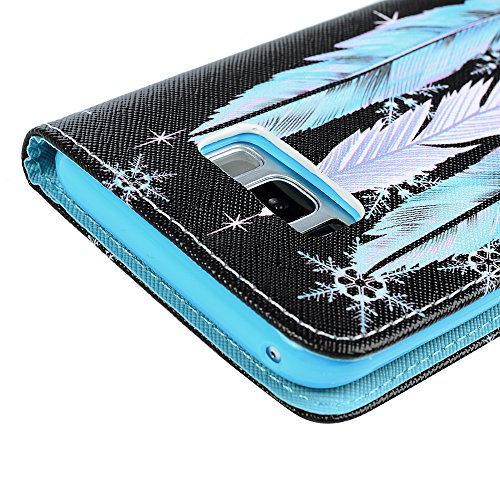 Badalink Case für Samsung Galaxy +S8 (S8 Plus) PU Leder (TPU innere Schicht) Tasche Flipcase Gemalt Bunte Muster Design Schutzhülle mit Kreditkarteninhaber Kippständer Magnet-Schloss Handyhülle +Mehrfunktional Feder und Schneeflocken - 5