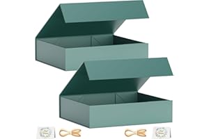 EASCITY Confezione da 2 scatole regalo da 30 x 20 x 7,6 cm, per presentazioni con chiusura magnetica a clip, collapsible per Groomsman Proposal Box, Christmas, Halloween, regalo di compleanno (Verde)