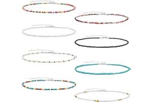 BOYIGOG 8 Pieces Seed Bead Necklace Choker Short Shell Necklace Adjustable Beach Necklace Jewelry Accessories Natural Shell Choker Hawaii Cowrie Shell Necklace Set Summer Beach Seashell for Women Girls