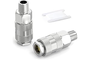 GASHER 2 Pièces 1/4 Inch Air Line Connectors, 1/4" BSP Male Thread Euro Airline Compressor Fittings, Quick Connect Air Coupler Air Hose Fittings,Air Coupler