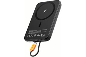 AsperX 22.5 W PD Power Bank with USB-C Cable, Quick Charge Inductive External Mobile Phone Batteries for iPhone 16, 15, 14, 13, 12 Max/Pro/Plus, Portable, LED Display, Black