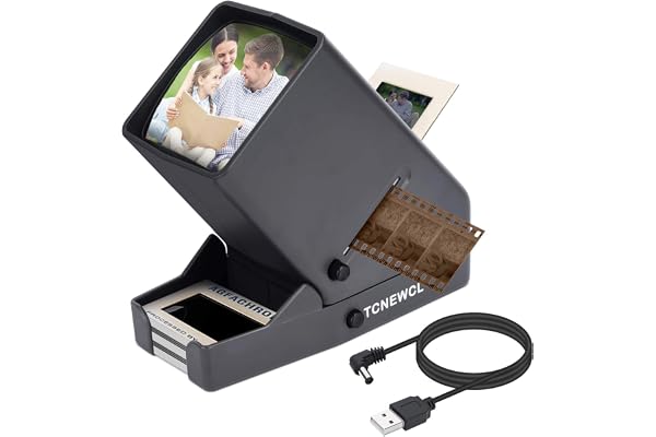 TCNEWCL Visionneuse de Diapositives et Négatives de 35 mm, Visionneuse de Films de Bureau à la Lumière du Jour avec Un Grossissement de 3X, USB, LED