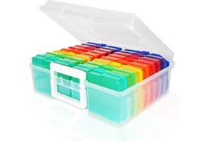 DAJAVE Fotobox Aufbewahrungsbox mit 16 innere, Foto Organizer Box 10x15 cm Foto Aufbewahrungsbox, Kunststoff Foto Box, Fotoaufbewarungsbox für Saatgut Handwerk Karten, Bürobedarf (38x31x13cm)