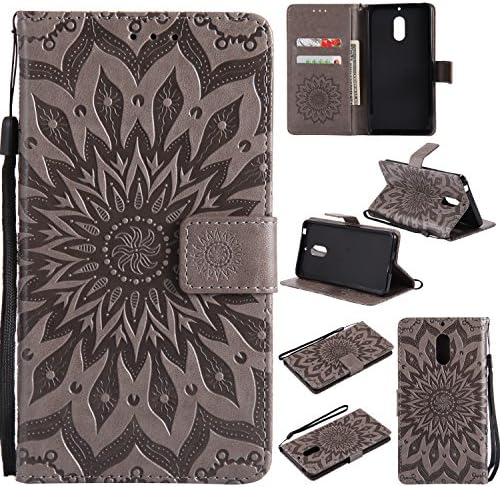 Case Nokia 6, Premium Ultra Slim Thin Luxury Magnetic Flip PU Leather Wallet Flip Case Cover with Card Slots Stand Case Cover Cover Case Protective Cover for Nokia X6 gray