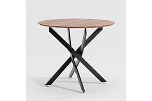 GOLDFAN Tavolo da pranzo tavolo da cucina rotondo in legno tavoli da pranzo retroindustriali con gambe in metallo nero per sala da pranzo soggiorno cucina, 80cm