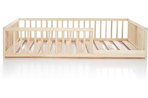 HomeForDreams Toddler Floor Bed H4D-34: Montessori Inspired Environmentally Friendly Design with Round Rails and Strips (190 x 135 cm)
