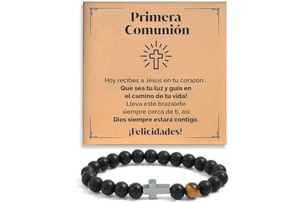 SOFIA FERRER Cadeau de communion pour enfants, bracelet croix communion enfant, cadeaux pour un enfant de communion, bracelet réglable en pierres naturelles avec dédicace, première communion