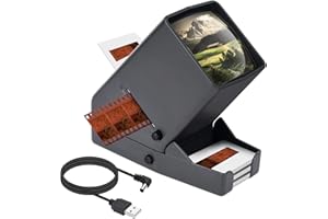 SUCEEM Visionneuse de Diapositives et de Films de 35mm- Grossissement 3X et Projecteur de Diapositives éclairé par LED pour Diapositives Anciennes avec câble d'alimentation USB ou Fonctionnement sur Batterie